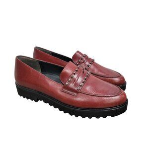 Paul Green Sofia Studded Lug Sole Loafers Burgundy Red Leather US 7 Preppy